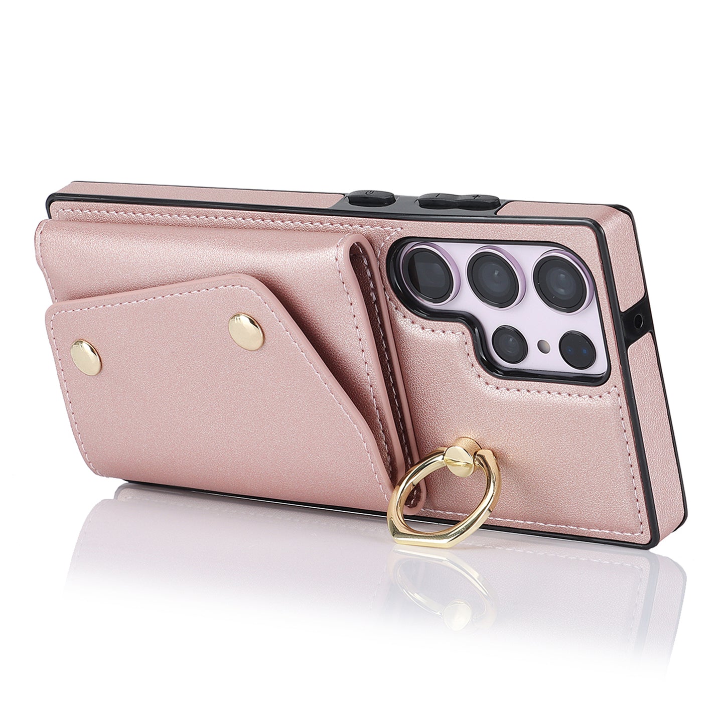 For Samsung Galaxy S23 Ultra Ring Kickstand Zipper Wallet Case PU Leather + TPU Phone Cover