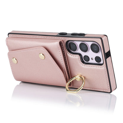 For Samsung Galaxy S23 Ultra Ring Kickstand Zipper Wallet Case PU Leather + TPU Phone Cover