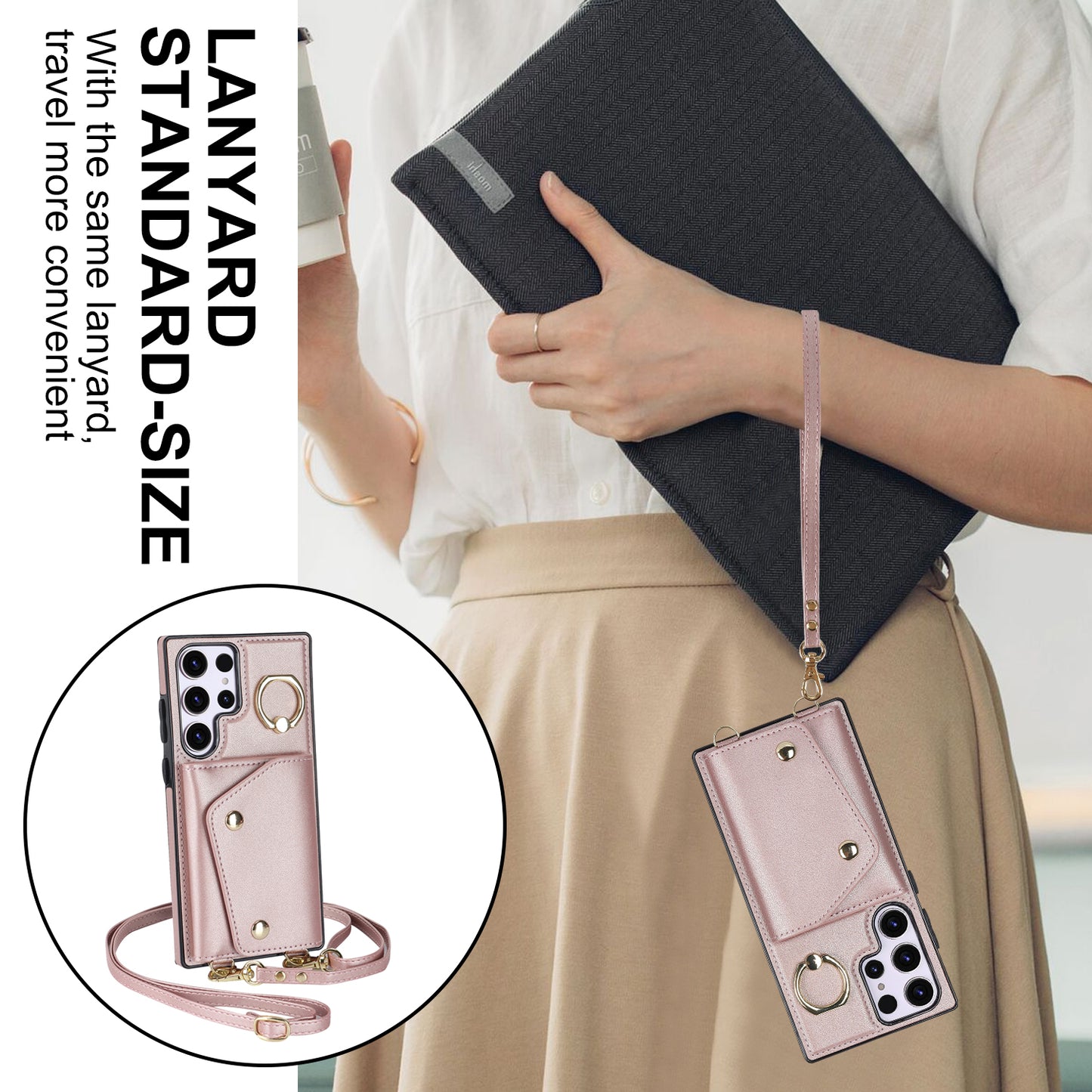 For Samsung Galaxy S23 Ultra Ring Kickstand Zipper Wallet Case PU Leather + TPU Phone Cover