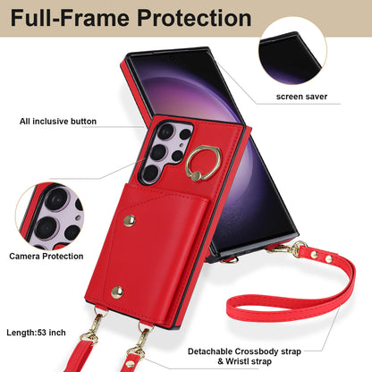 For Samsung Galaxy S23 Ultra Ring Kickstand Zipper Wallet Case PU Leather + TPU Phone Cover