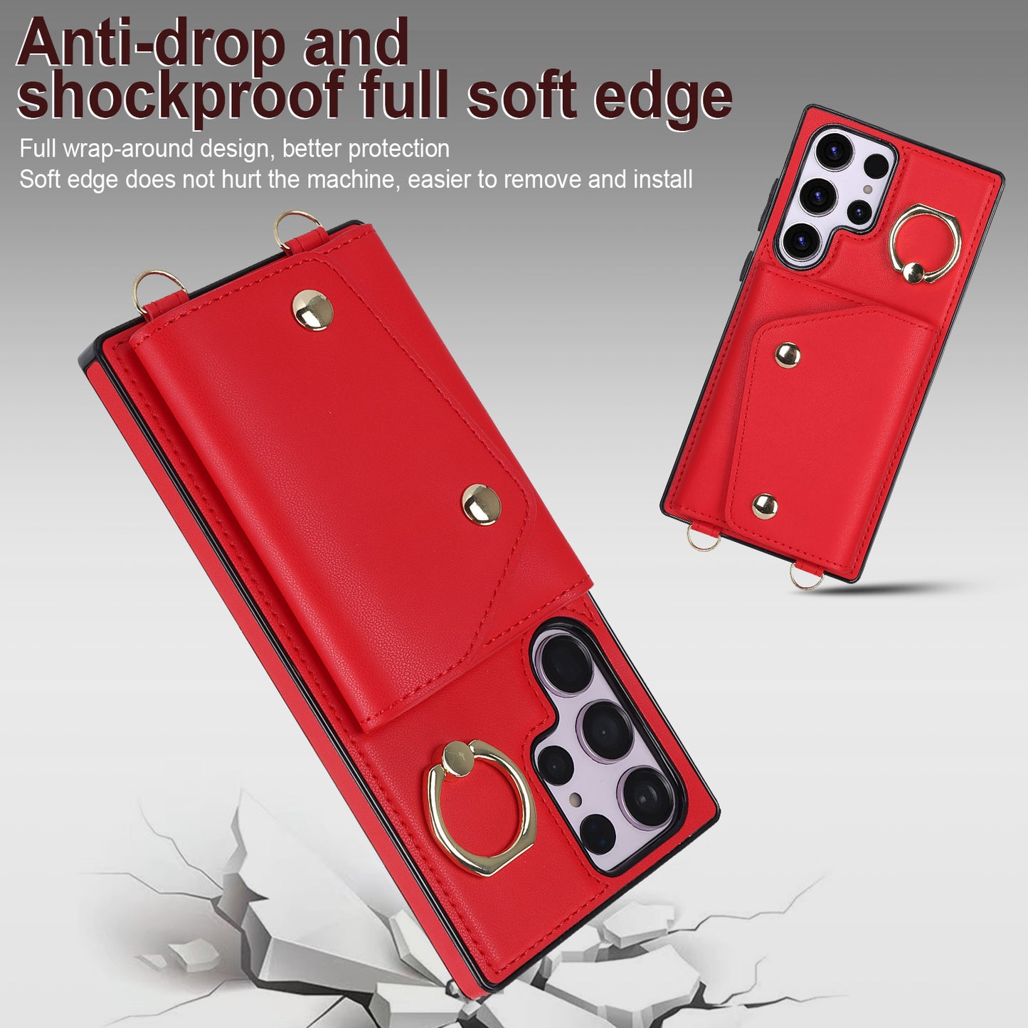 For Samsung Galaxy S23 Ultra Ring Kickstand Zipper Wallet Case PU Leather + TPU Phone Cover