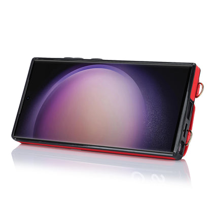 For Samsung Galaxy S23 Ultra Ring Kickstand Zipper Wallet Case PU Leather + TPU Phone Cover