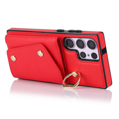 For Samsung Galaxy S23 Ultra Ring Kickstand Zipper Wallet Case PU Leather + TPU Phone Cover