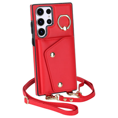 For Samsung Galaxy S23 Ultra Ring Kickstand Zipper Wallet Case PU Leather + TPU Phone Cover