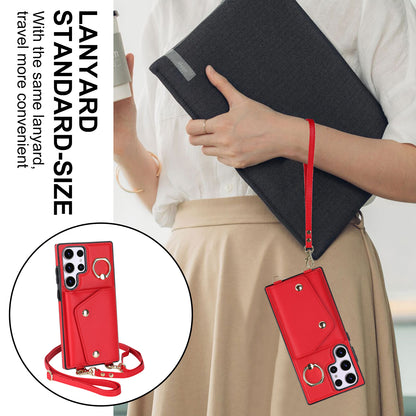 For Samsung Galaxy S23 Ultra Ring Kickstand Zipper Wallet Case PU Leather + TPU Phone Cover