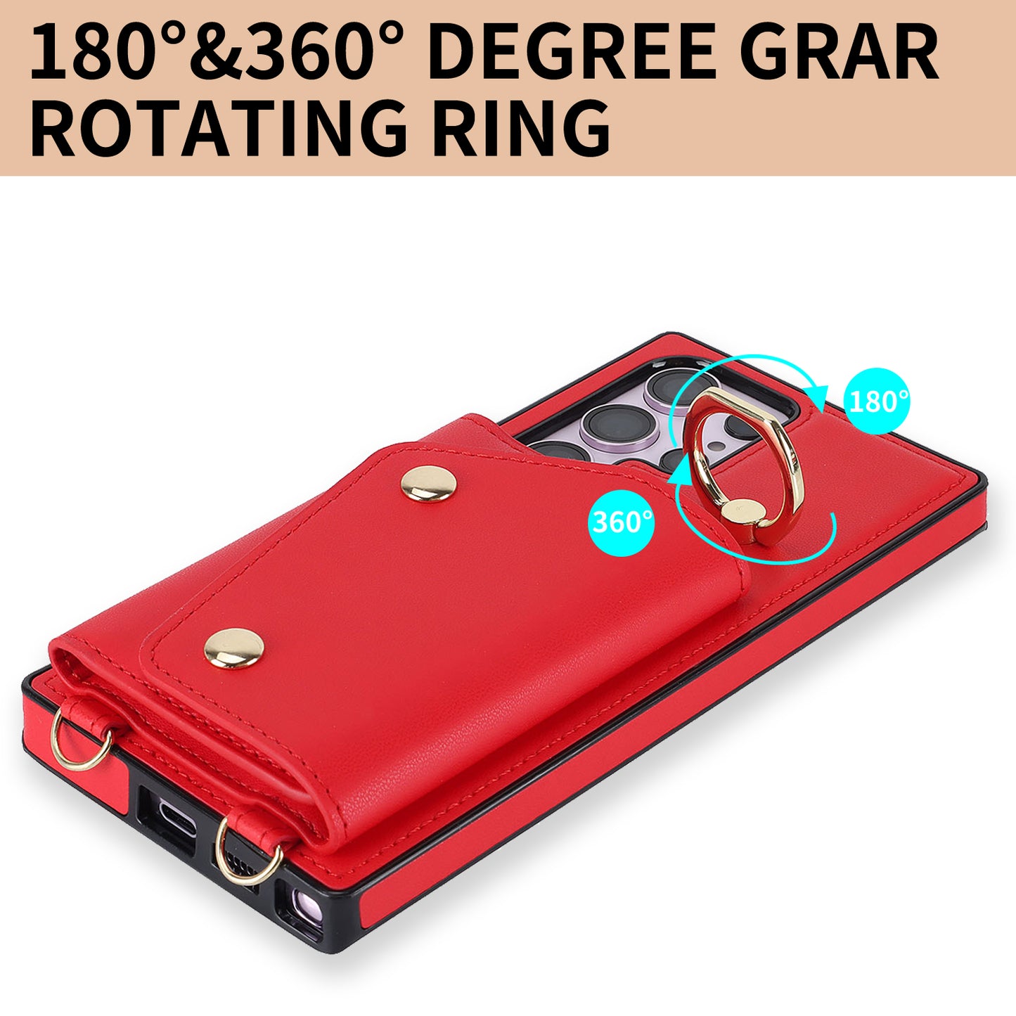 For Samsung Galaxy S23 Ultra Ring Kickstand Zipper Wallet Case PU Leather + TPU Phone Cover