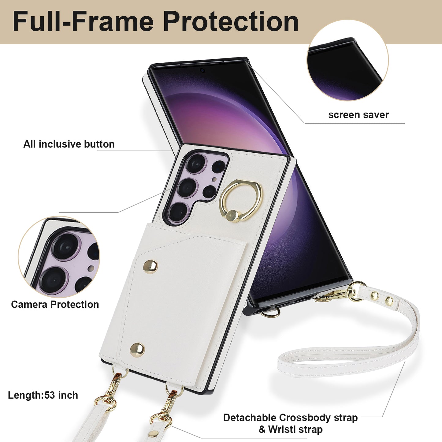 For Samsung Galaxy S23 Ultra Ring Kickstand Zipper Wallet Case PU Leather + TPU Phone Cover