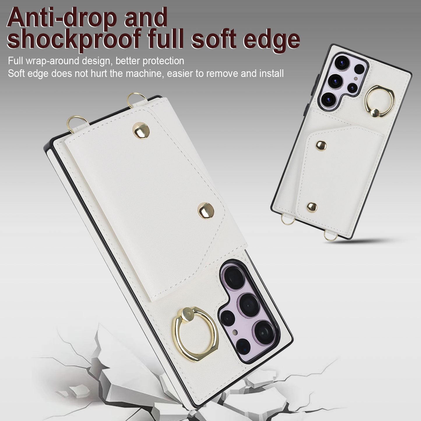 For Samsung Galaxy S23 Ultra Ring Kickstand Zipper Wallet Case PU Leather + TPU Phone Cover