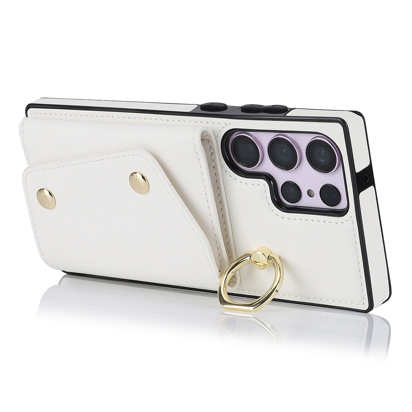 For Samsung Galaxy S23 Ultra Ring Kickstand Zipper Wallet Case PU Leather + TPU Phone Cover