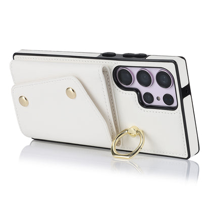 For Samsung Galaxy S23 Ultra Ring Kickstand Zipper Wallet Case PU Leather + TPU Phone Cover