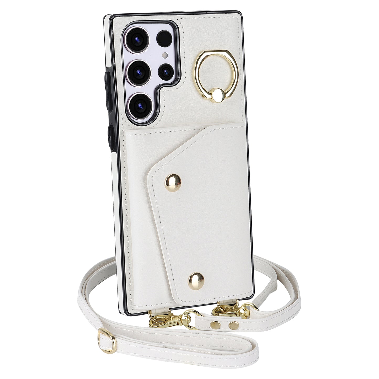 For Samsung Galaxy S23 Ultra Ring Kickstand Zipper Wallet Case PU Leather + TPU Phone Cover