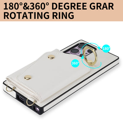 For Samsung Galaxy S23 Ultra Ring Kickstand Zipper Wallet Case PU Leather + TPU Phone Cover