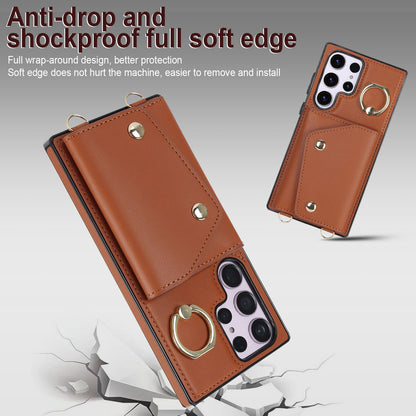 For Samsung Galaxy S23 Ultra Ring Kickstand Zipper Wallet Case PU Leather + TPU Phone Cover
