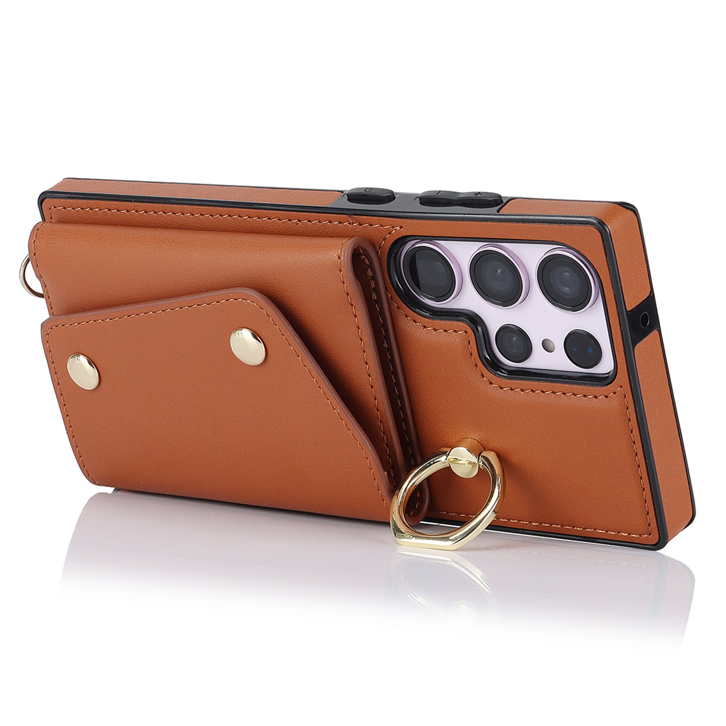 For Samsung Galaxy S23 Ultra Ring Kickstand Zipper Wallet Case PU Leather + TPU Phone Cover