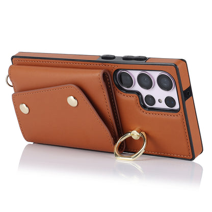 For Samsung Galaxy S23 Ultra Ring Kickstand Zipper Wallet Case PU Leather + TPU Phone Cover