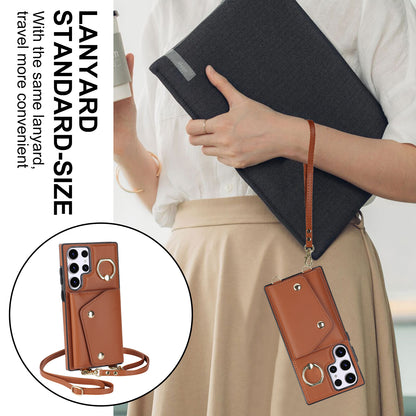 For Samsung Galaxy S23 Ultra Ring Kickstand Zipper Wallet Case PU Leather + TPU Phone Cover