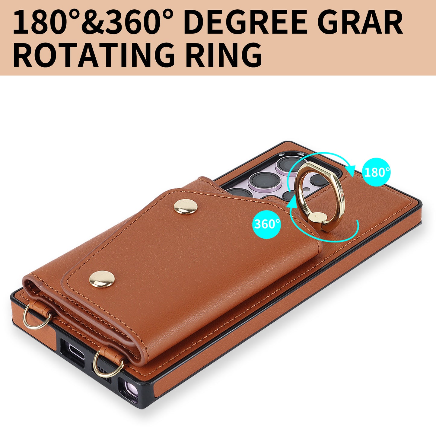 For Samsung Galaxy S23 Ultra Ring Kickstand Zipper Wallet Case PU Leather + TPU Phone Cover