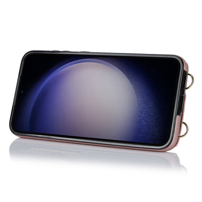 Crossbody Phone Case for Samsung Galaxy S23+ Kickstand Zipper Wallet PU Leather Coated TPU Cover