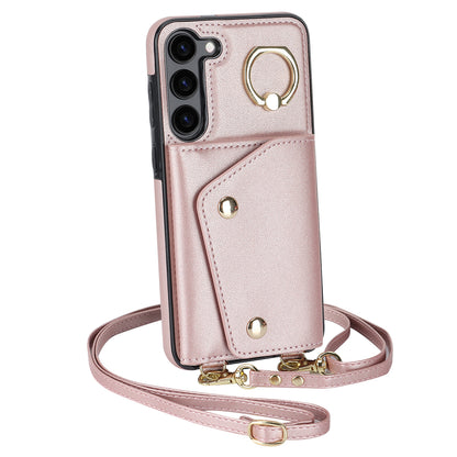 Crossbody Phone Case for Samsung Galaxy S23+ Kickstand Zipper Wallet PU Leather Coated TPU Cover