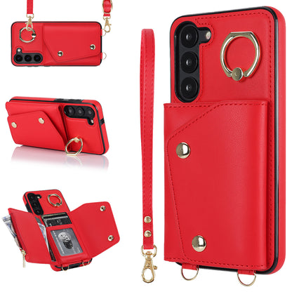 Crossbody Phone Case for Samsung Galaxy S23+ Kickstand Zipper Wallet PU Leather Coated TPU Cover