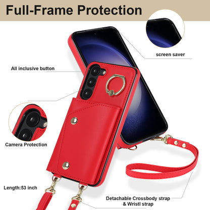 Crossbody Phone Case for Samsung Galaxy S23+ Kickstand Zipper Wallet PU Leather Coated TPU Cover