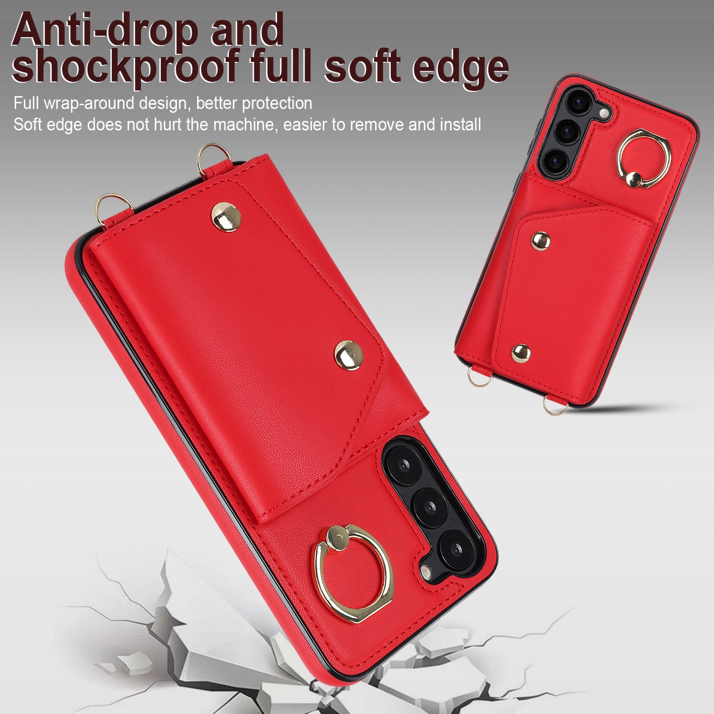 Crossbody Phone Case for Samsung Galaxy S23+ Kickstand Zipper Wallet PU Leather Coated TPU Cover