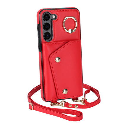 Crossbody Phone Case for Samsung Galaxy S23+ Kickstand Zipper Wallet PU Leather Coated TPU Cover