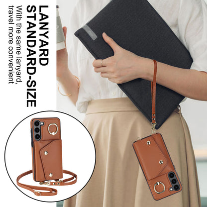 Crossbody Phone Case for Samsung Galaxy S23+ Kickstand Zipper Wallet PU Leather Coated TPU Cover