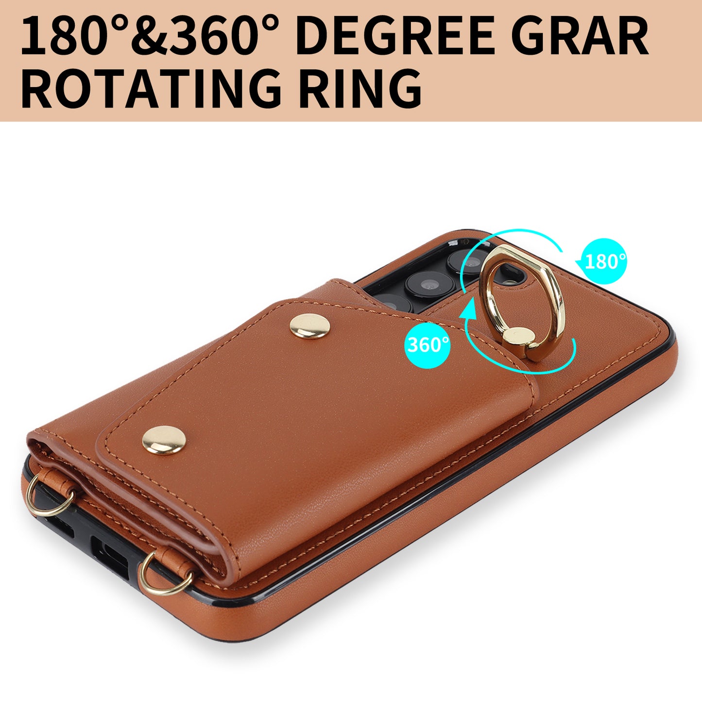 Crossbody Phone Case for Samsung Galaxy S23+ Kickstand Zipper Wallet PU Leather Coated TPU Cover