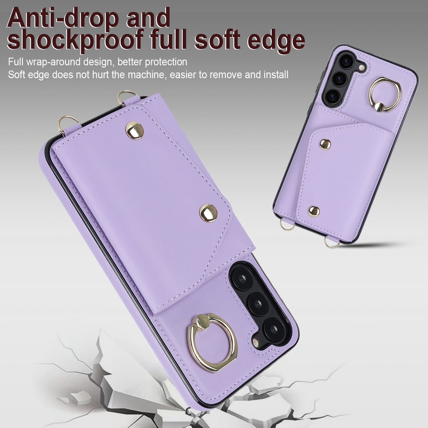 Crossbody Phone Case for Samsung Galaxy S23+ Kickstand Zipper Wallet PU Leather Coated TPU Cover