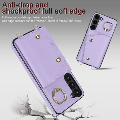 Crossbody Phone Case for Samsung Galaxy S23+ Kickstand Zipper Wallet PU Leather Coated TPU Cover