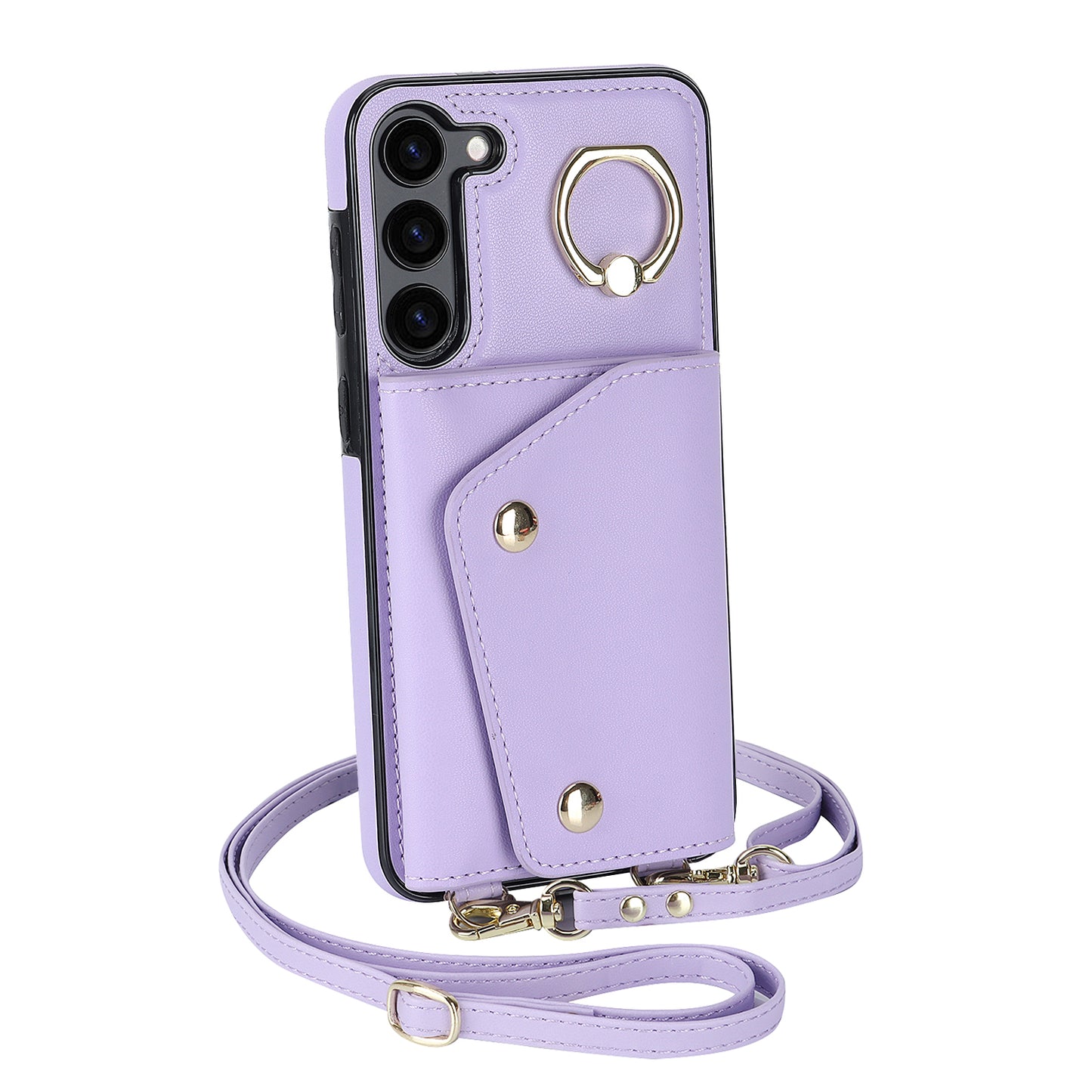 Crossbody Phone Case for Samsung Galaxy S23+ Kickstand Zipper Wallet PU Leather Coated TPU Cover