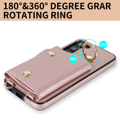 Ring Kickstand Phone Case for Samsung Galaxy S23 Zipper Wallet PU Leather Coated TPU Back Cover