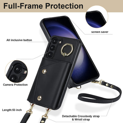 Ring Kickstand Phone Case for Samsung Galaxy S23 Zipper Wallet PU Leather Coated TPU Back Cover