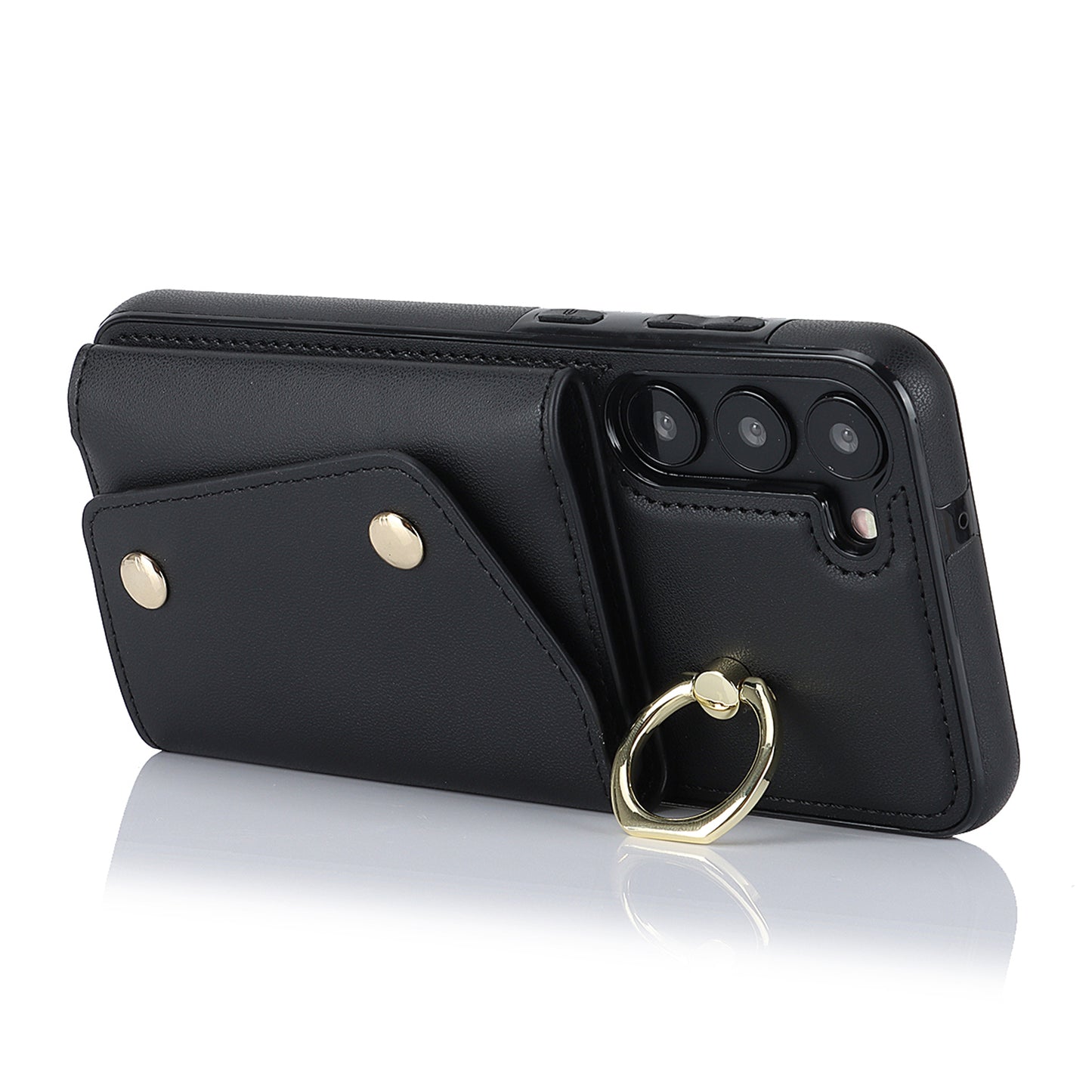 Ring Kickstand Phone Case for Samsung Galaxy S23 Zipper Wallet PU Leather Coated TPU Back Cover