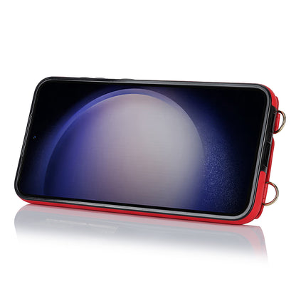 Ring Kickstand Phone Case for Samsung Galaxy S23 Zipper Wallet PU Leather Coated TPU Back Cover