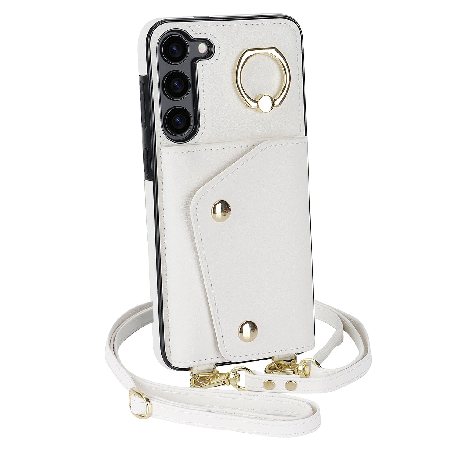 Ring Kickstand Phone Case for Samsung Galaxy S23 Zipper Wallet PU Leather Coated TPU Back Cover