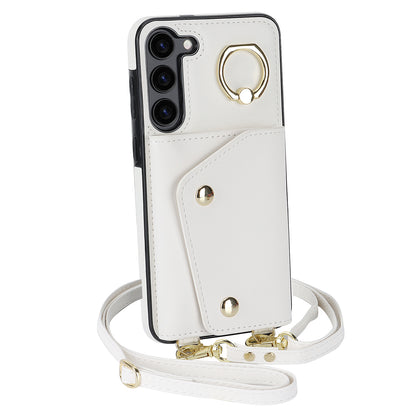 Ring Kickstand Phone Case for Samsung Galaxy S23 Zipper Wallet PU Leather Coated TPU Back Cover