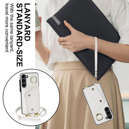 Ring Kickstand Phone Case for Samsung Galaxy S23 Zipper Wallet PU Leather Coated TPU Back Cover