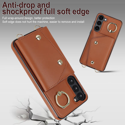 Ring Kickstand Phone Case for Samsung Galaxy S23 Zipper Wallet PU Leather Coated TPU Back Cover