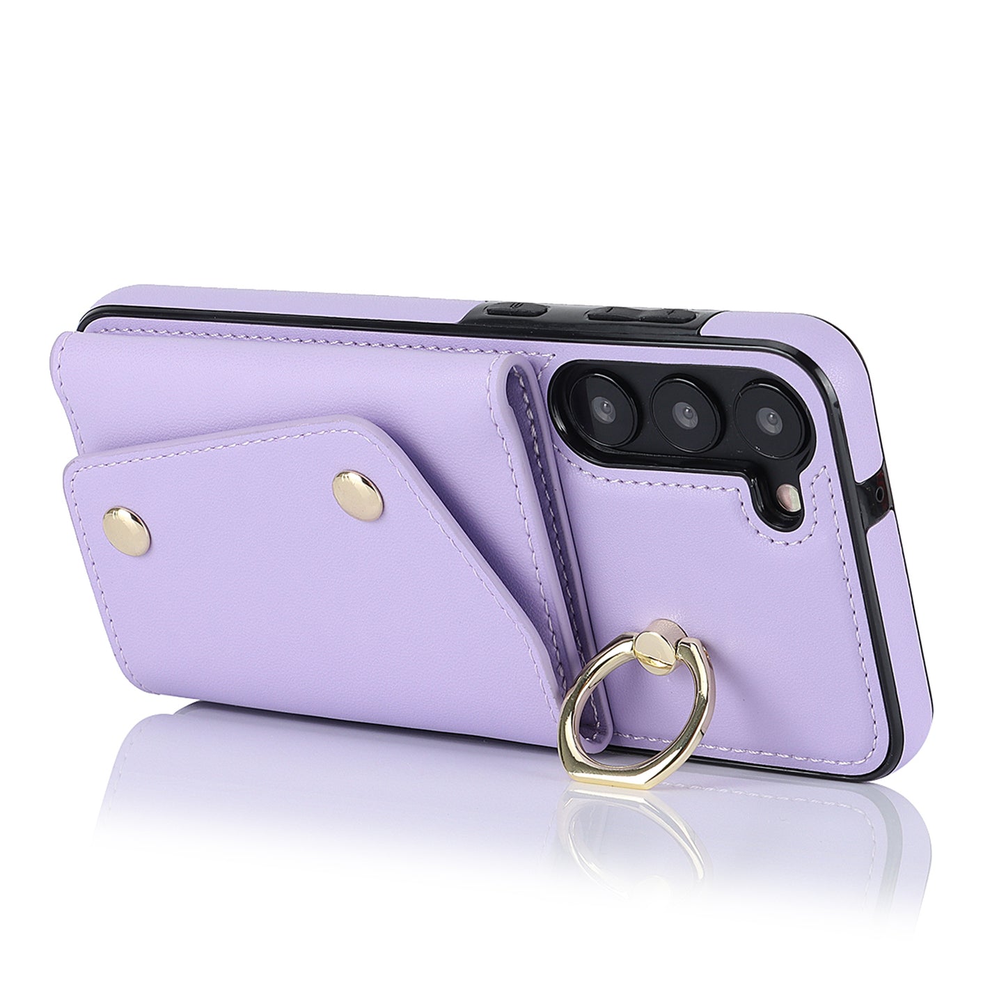 Ring Kickstand Phone Case for Samsung Galaxy S23 Zipper Wallet PU Leather Coated TPU Back Cover