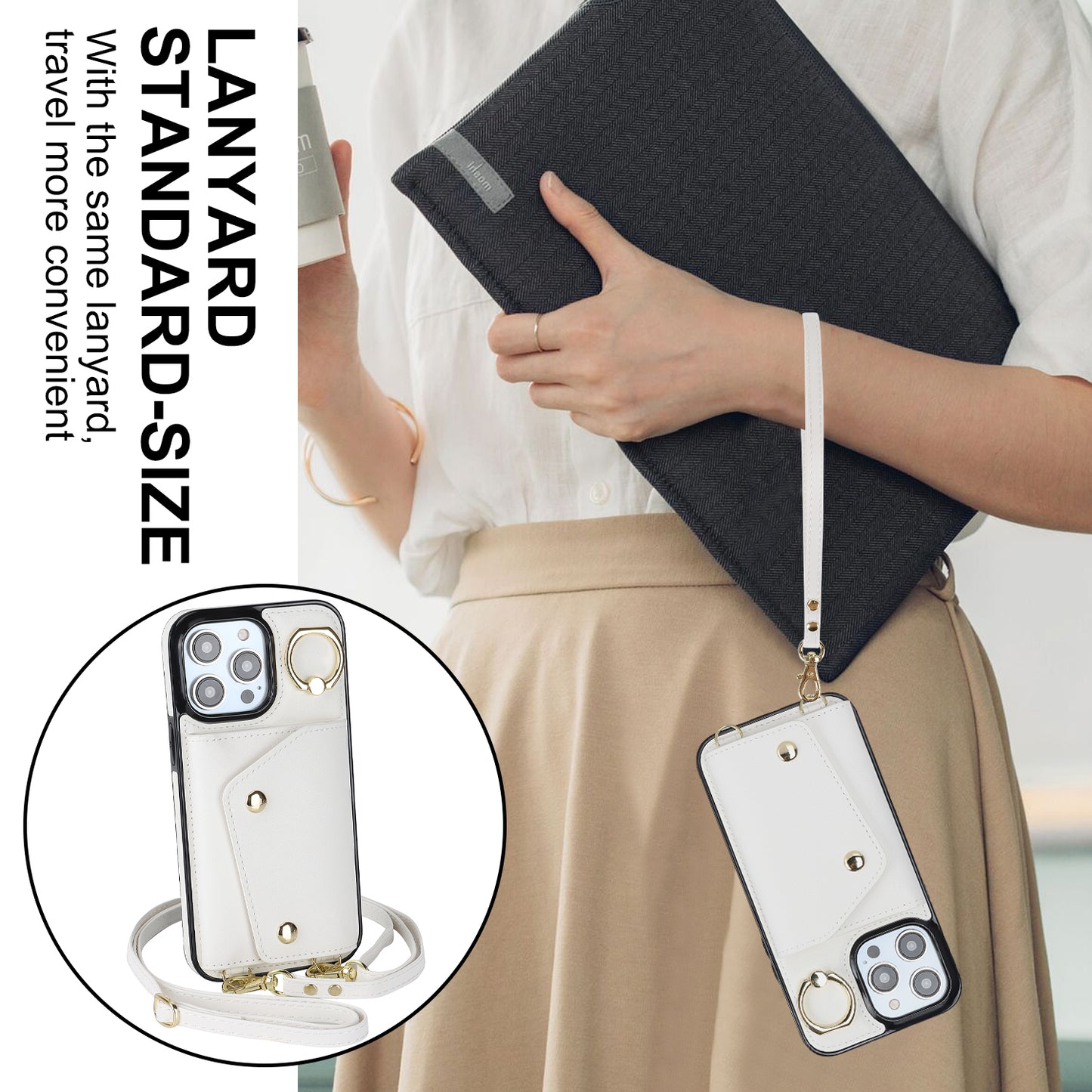 For iPhone 13 Pro Max Zipper Wallet Case Ring Kickstand PU Leather + TPU Phone Cover