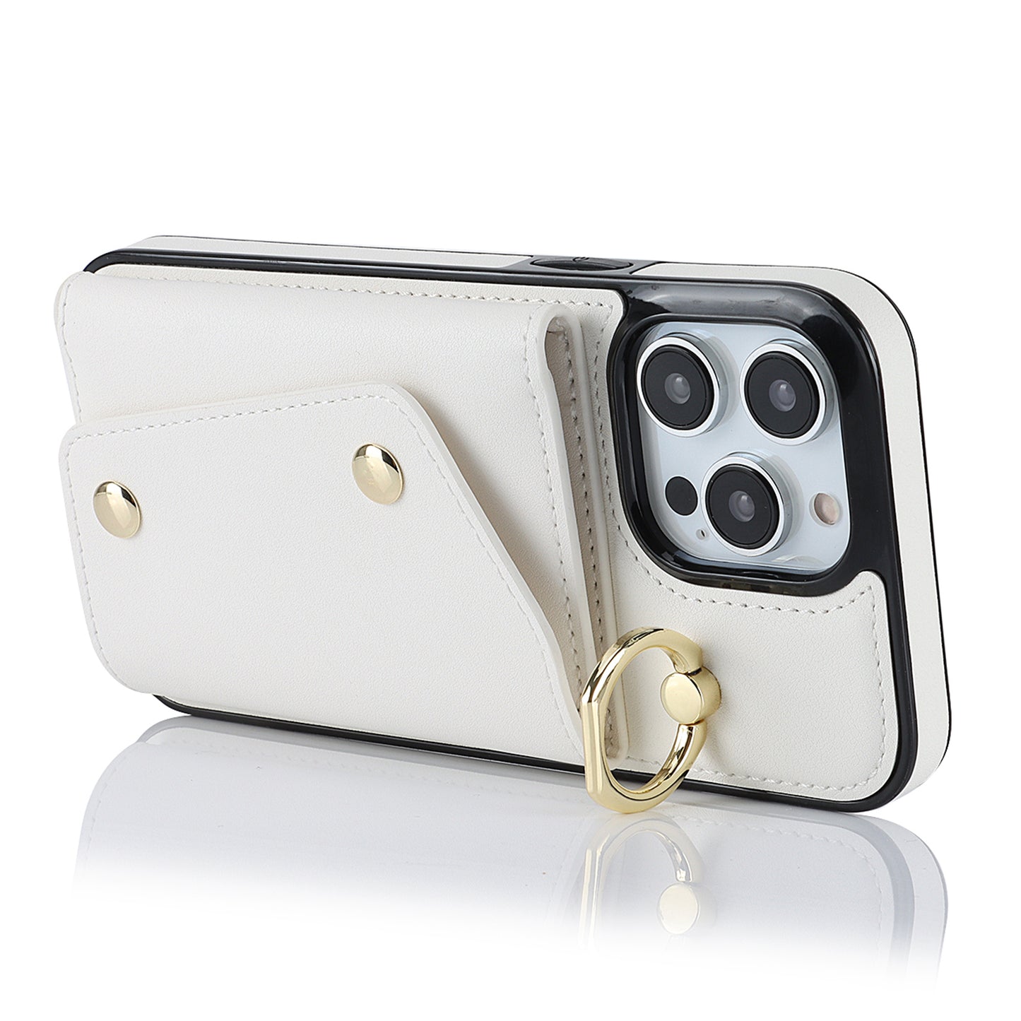 For iPhone 13 Pro Max Zipper Wallet Case Ring Kickstand PU Leather + TPU Phone Cover