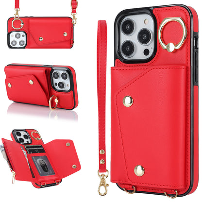 For iPhone 13 Pro Max Zipper Wallet Case Ring Kickstand PU Leather + TPU Phone Cover