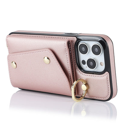 For iPhone 13 Pro Max Zipper Wallet Case Ring Kickstand PU Leather + TPU Phone Cover