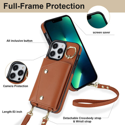 For iPhone 13 Pro Max Zipper Wallet Case Ring Kickstand PU Leather + TPU Phone Cover