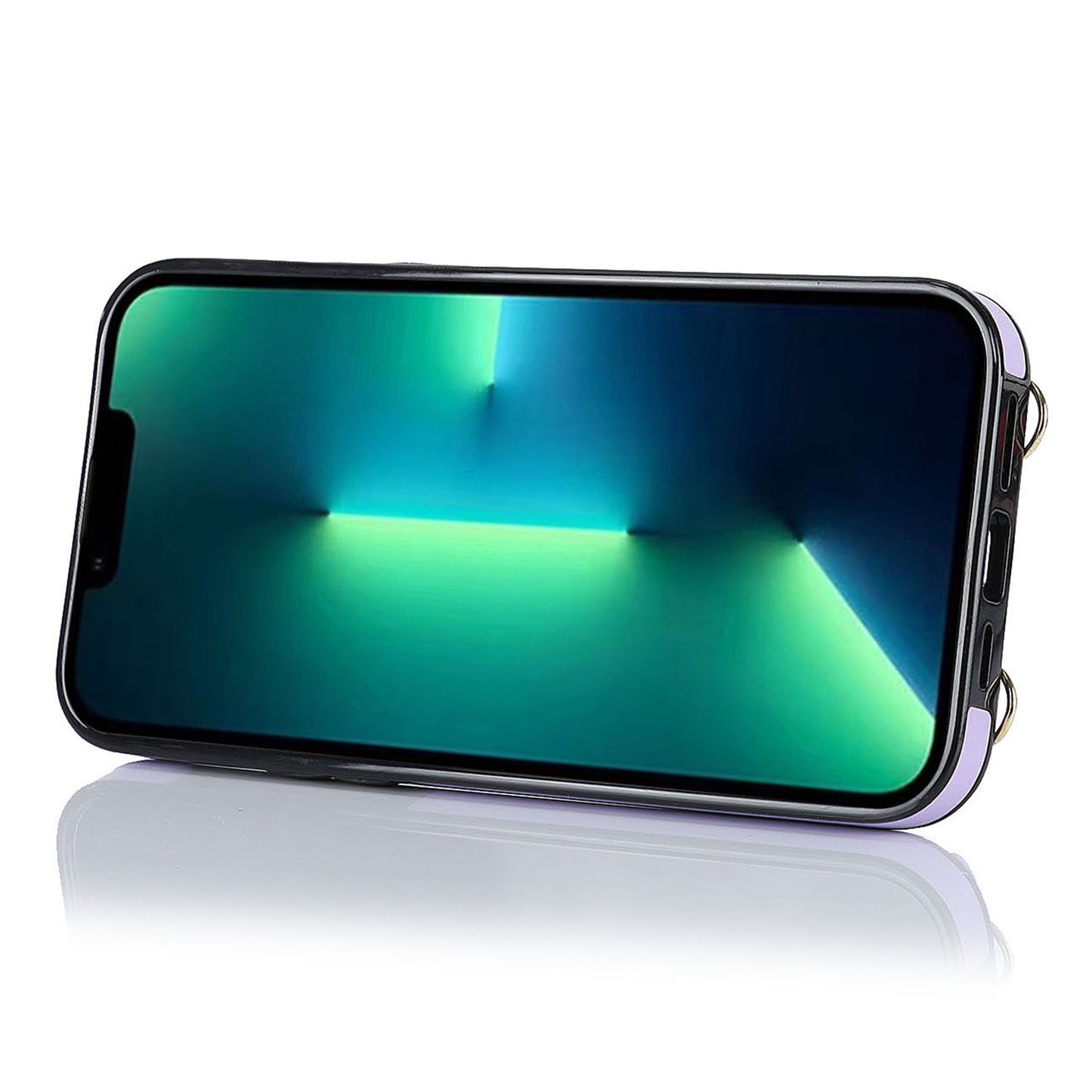 For iPhone 13 Pro Max Zipper Wallet Case Ring Kickstand PU Leather + TPU Phone Cover