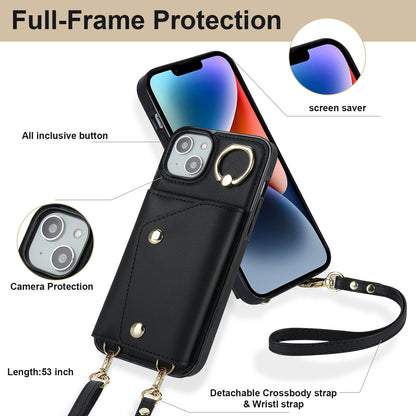 Zipper Wallet Leather Coated TPU Phone Case for iPhone 14 Ring Holder Kickstand Phone Cover