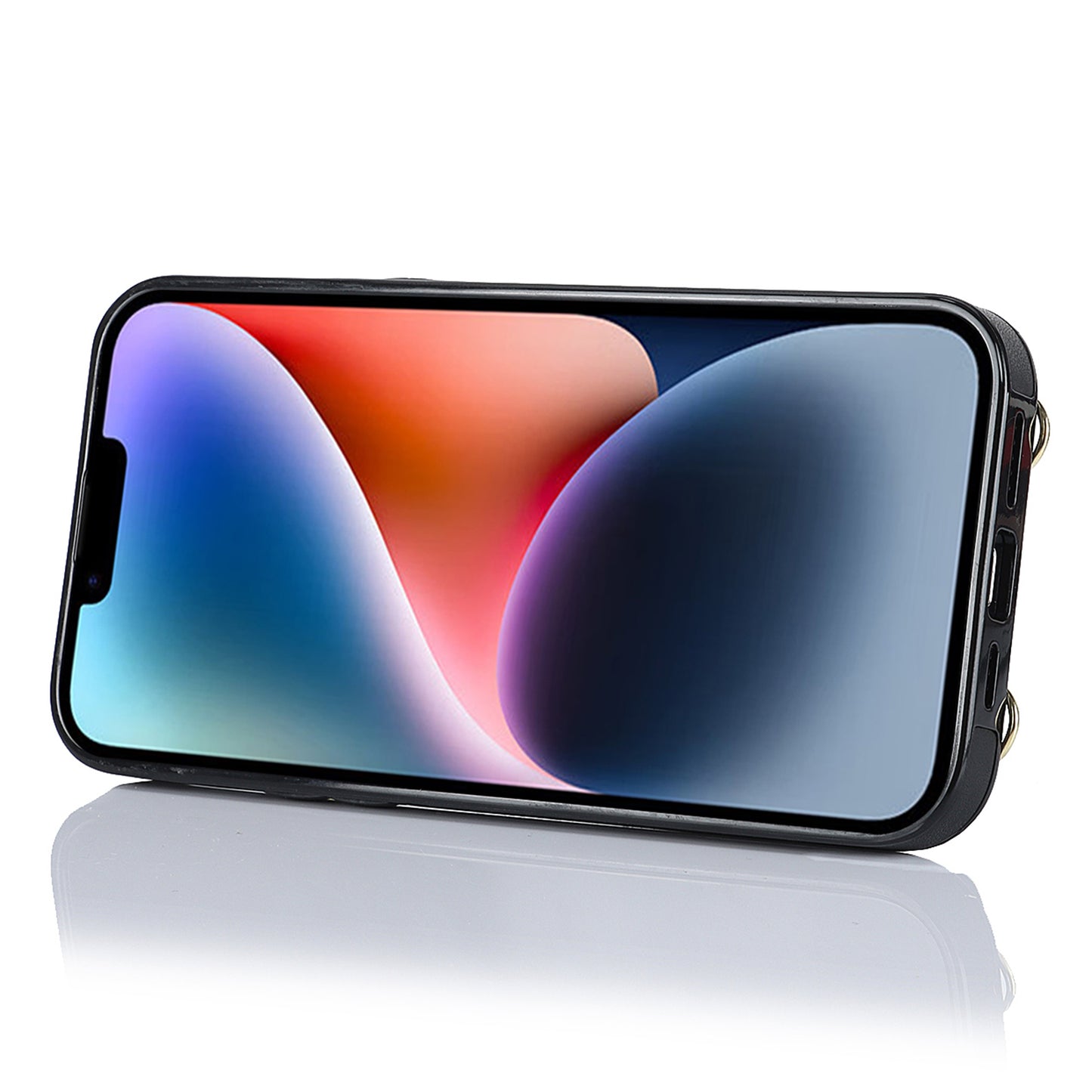 Zipper Wallet Leather Coated TPU Phone Case for iPhone 14 Ring Holder Kickstand Phone Cover