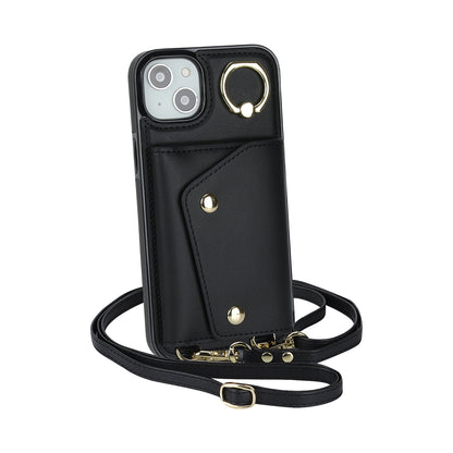 Zipper Wallet Leather Coated TPU Phone Case for iPhone 14 Ring Holder Kickstand Phone Cover